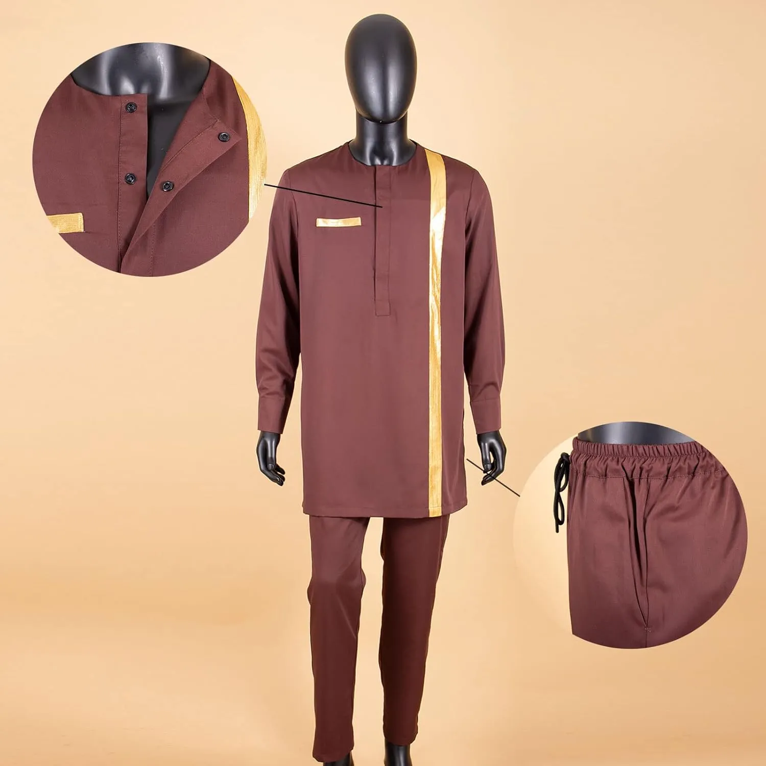 Men`s Tracksuits Full Sleeve Embroidery Shirts and Pant 2 Piece Set Dashiki Outfits African Suits for Men