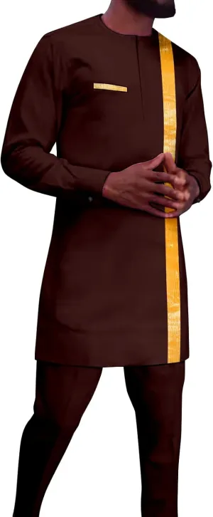 Men`s Tracksuits Full Sleeve Embroidery Shirts and Pant 2 Piece Set Dashiki Outfits African Suits for Men
