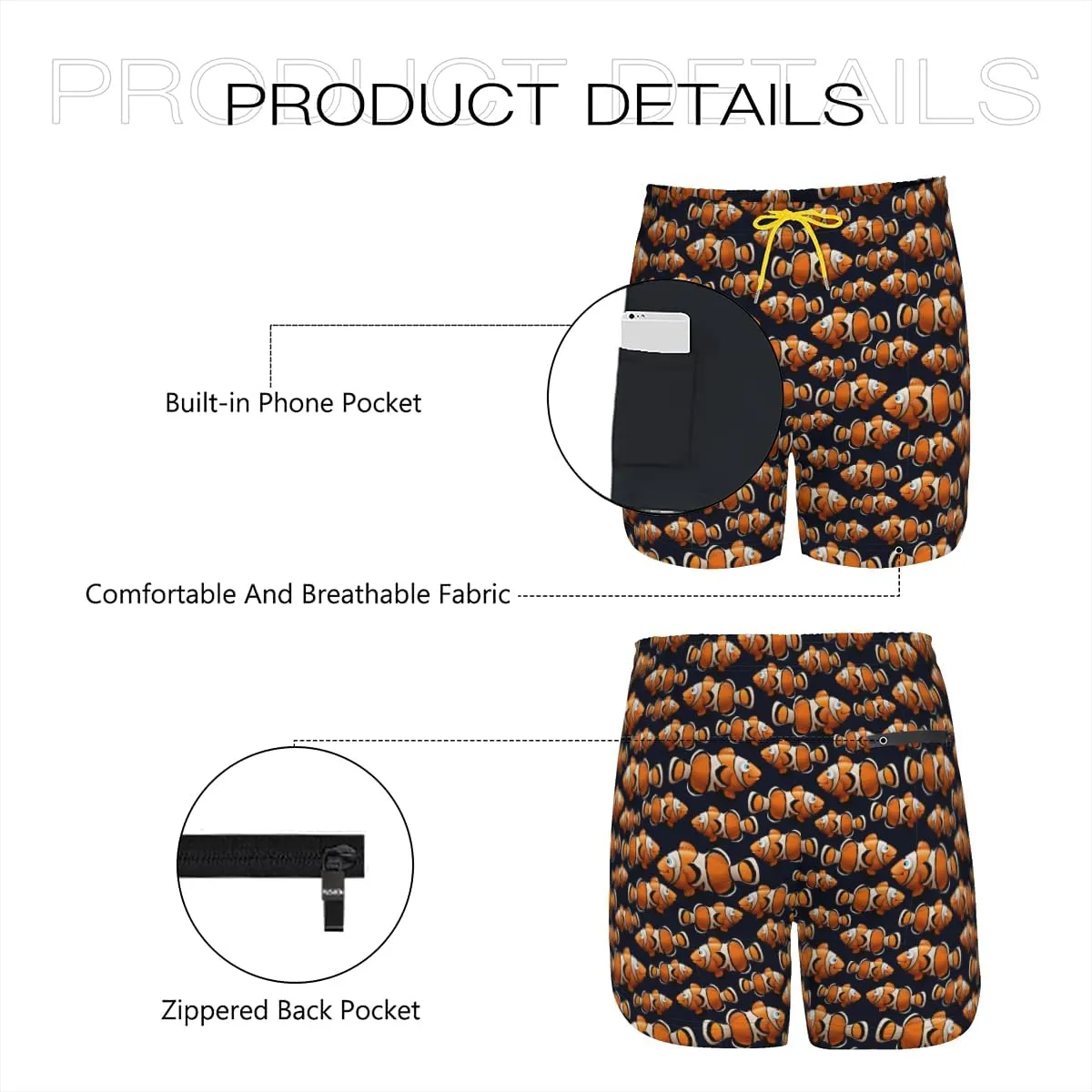 Men's Versatile Vacation Boardshorts Clownfish Patterned Swim Trunks Summer Party Cruise Vacation Outdoor Sports