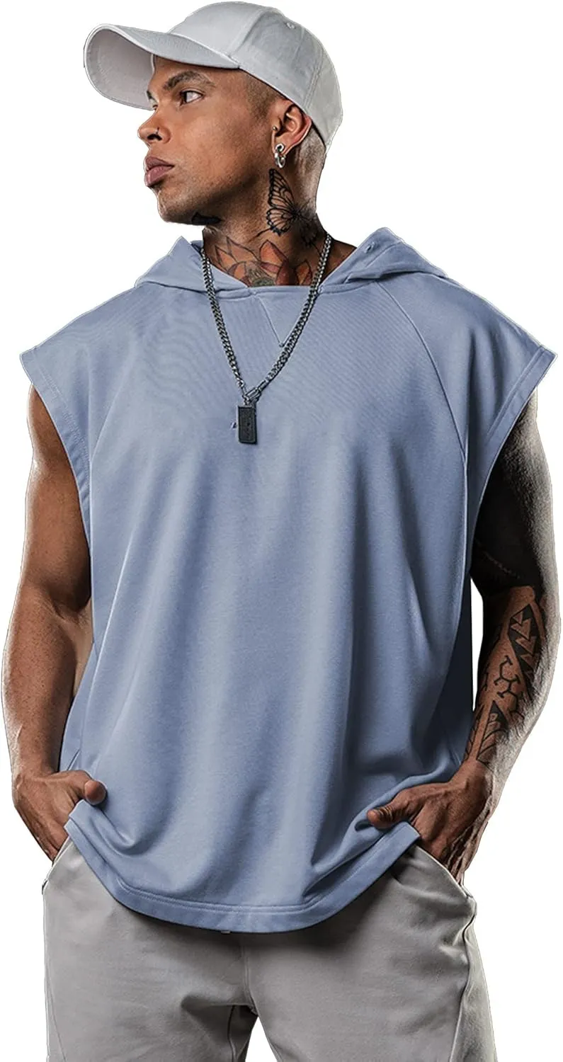 Men's Workout Hooded Tank Tops Bodybuilding Muscle Cut Off T Shirt Sleeveless Gym Hoodies