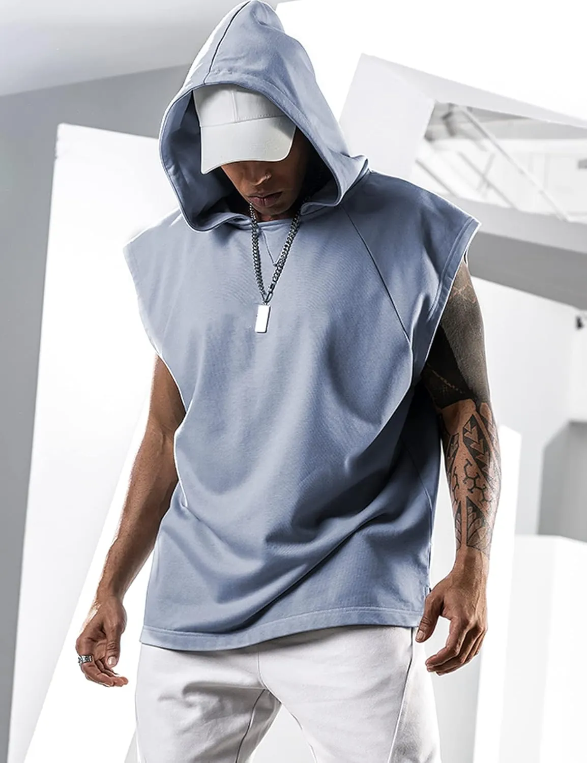 Men's Workout Hooded Tank Tops Bodybuilding Muscle Cut Off T Shirt Sleeveless Gym Hoodies