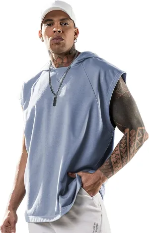 Men's Workout Hooded Tank Tops Bodybuilding Muscle Cut Off T Shirt Sleeveless Gym Hoodies