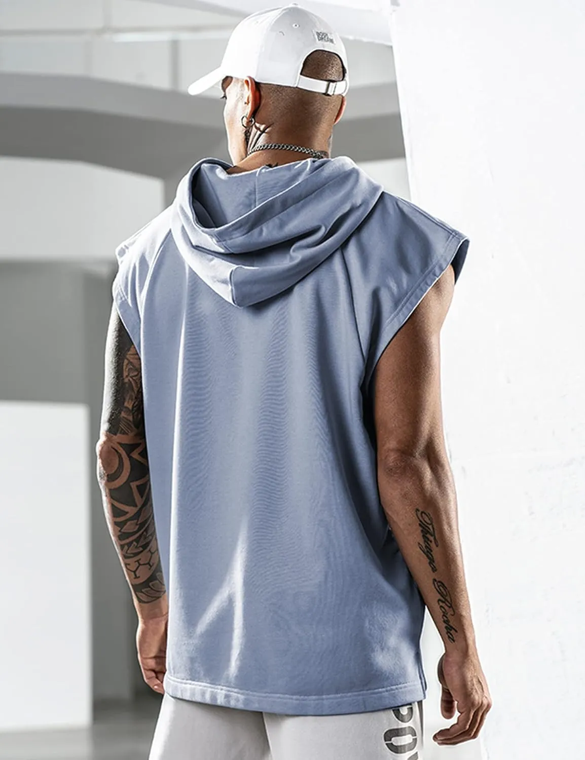 Men's Workout Hooded Tank Tops Bodybuilding Muscle Cut Off T Shirt Sleeveless Gym Hoodies