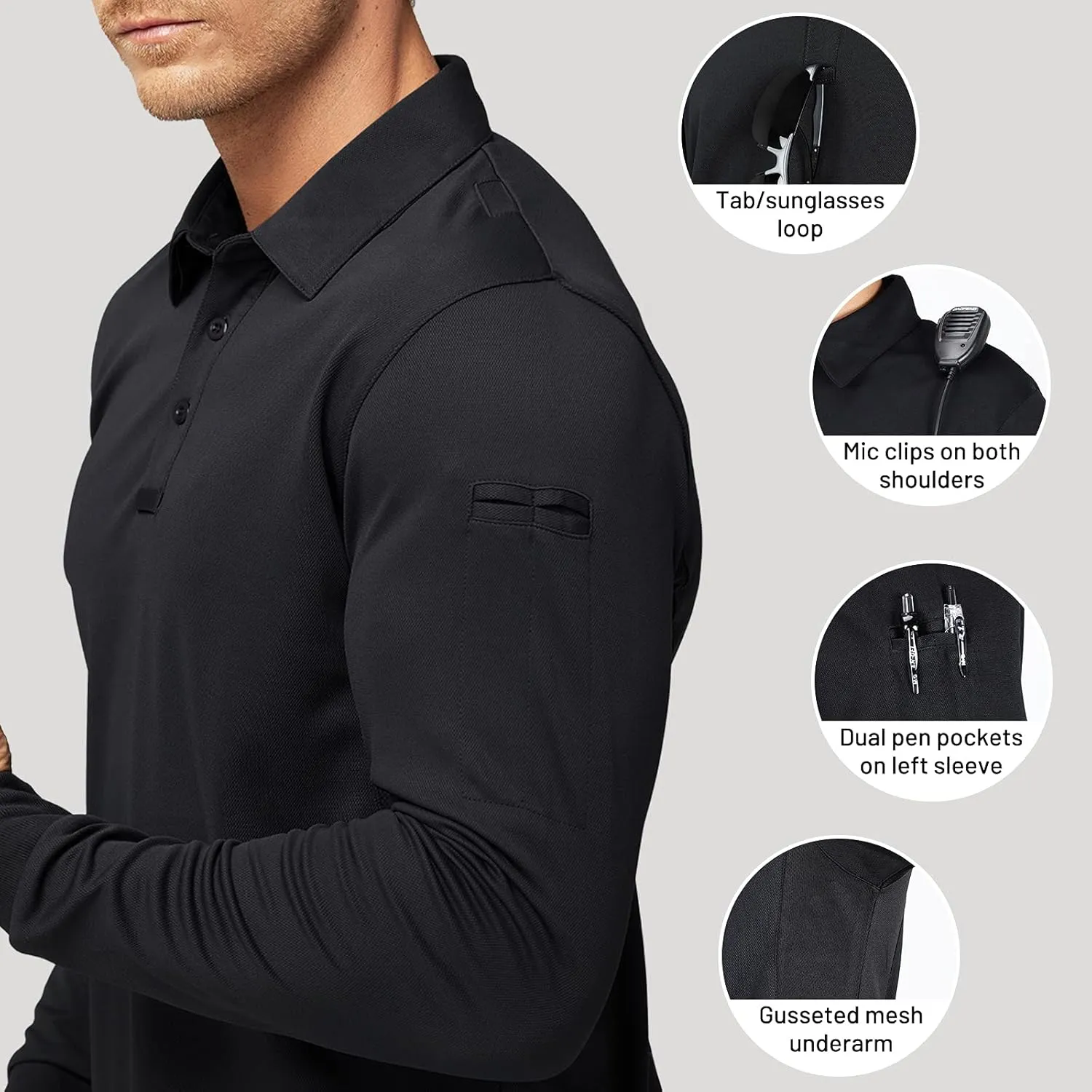 MIER Men's Outdoor Performance Tactical Polo Shirts Short and Long Sleeve, Moisture-Wicking