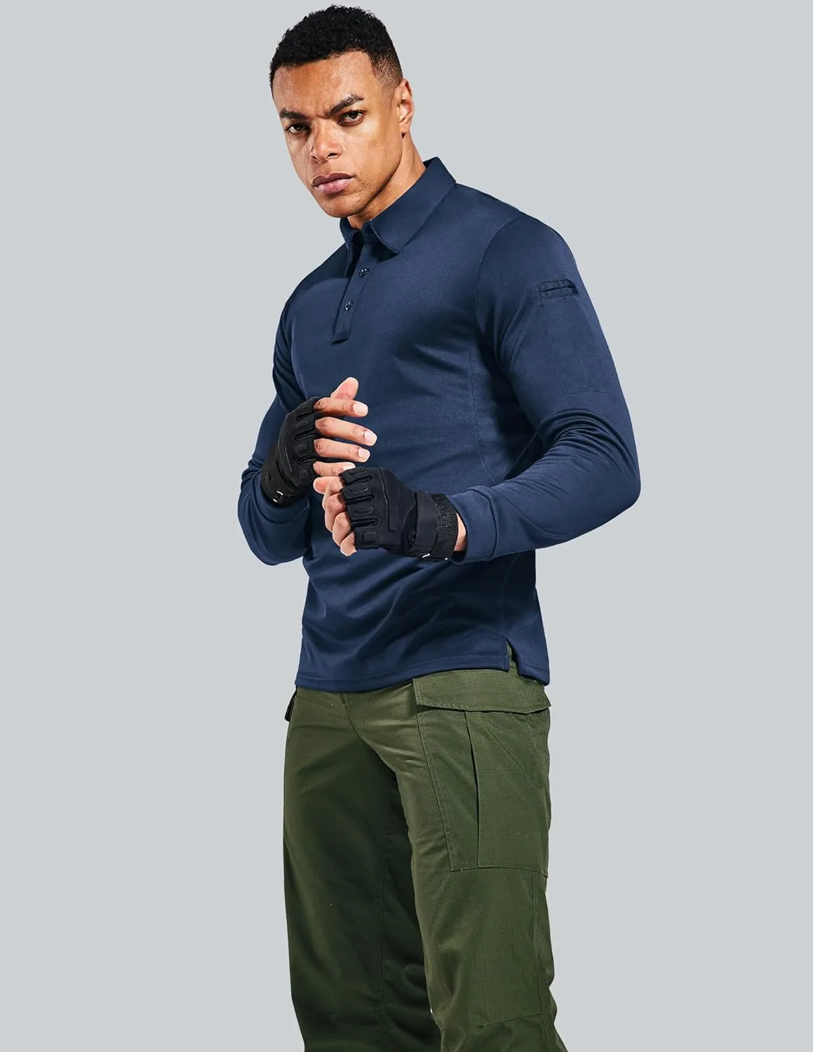 MIER Men's Outdoor Performance Tactical Polo Shirts Short and Long Sleeve, Moisture-Wicking