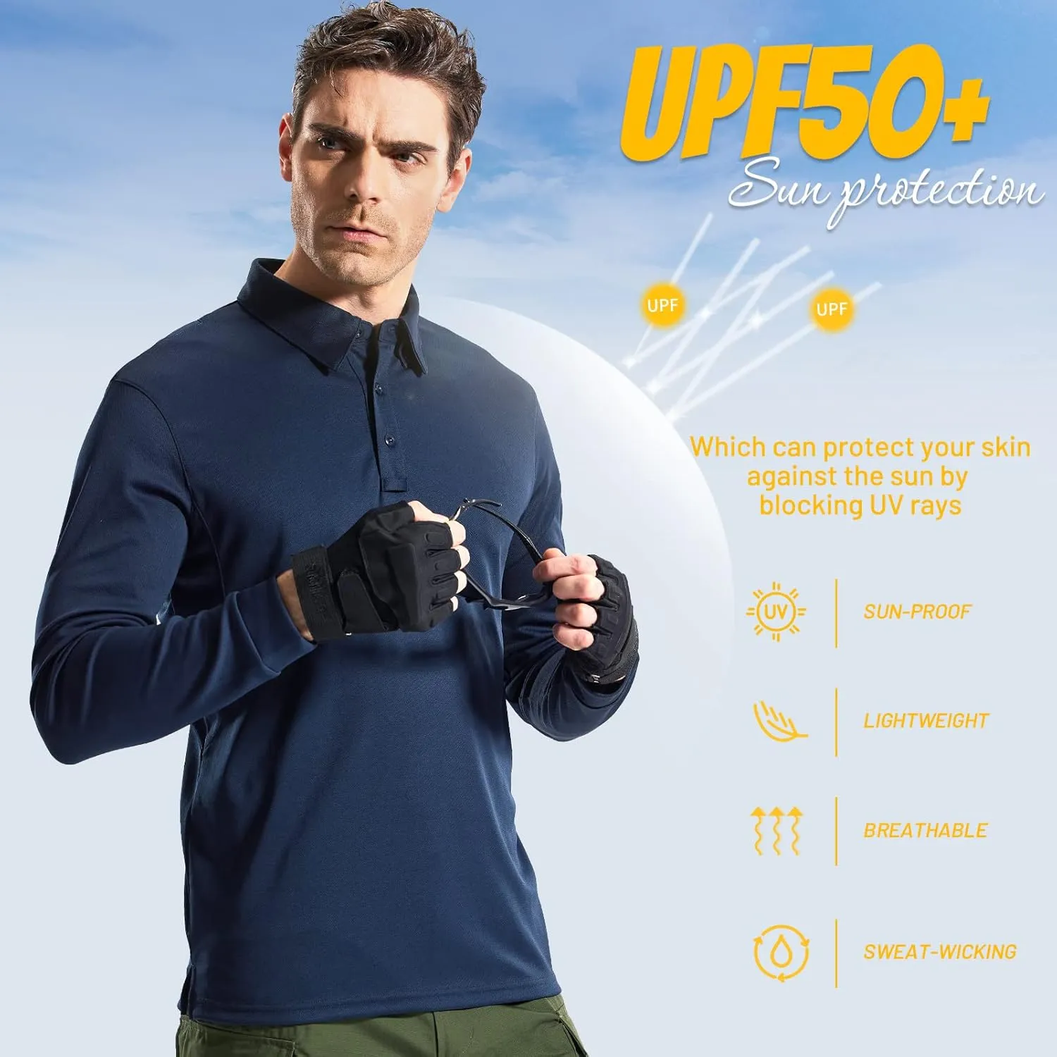 MIER Men's Outdoor Performance Tactical Polo Shirts Short and Long Sleeve, Moisture-Wicking