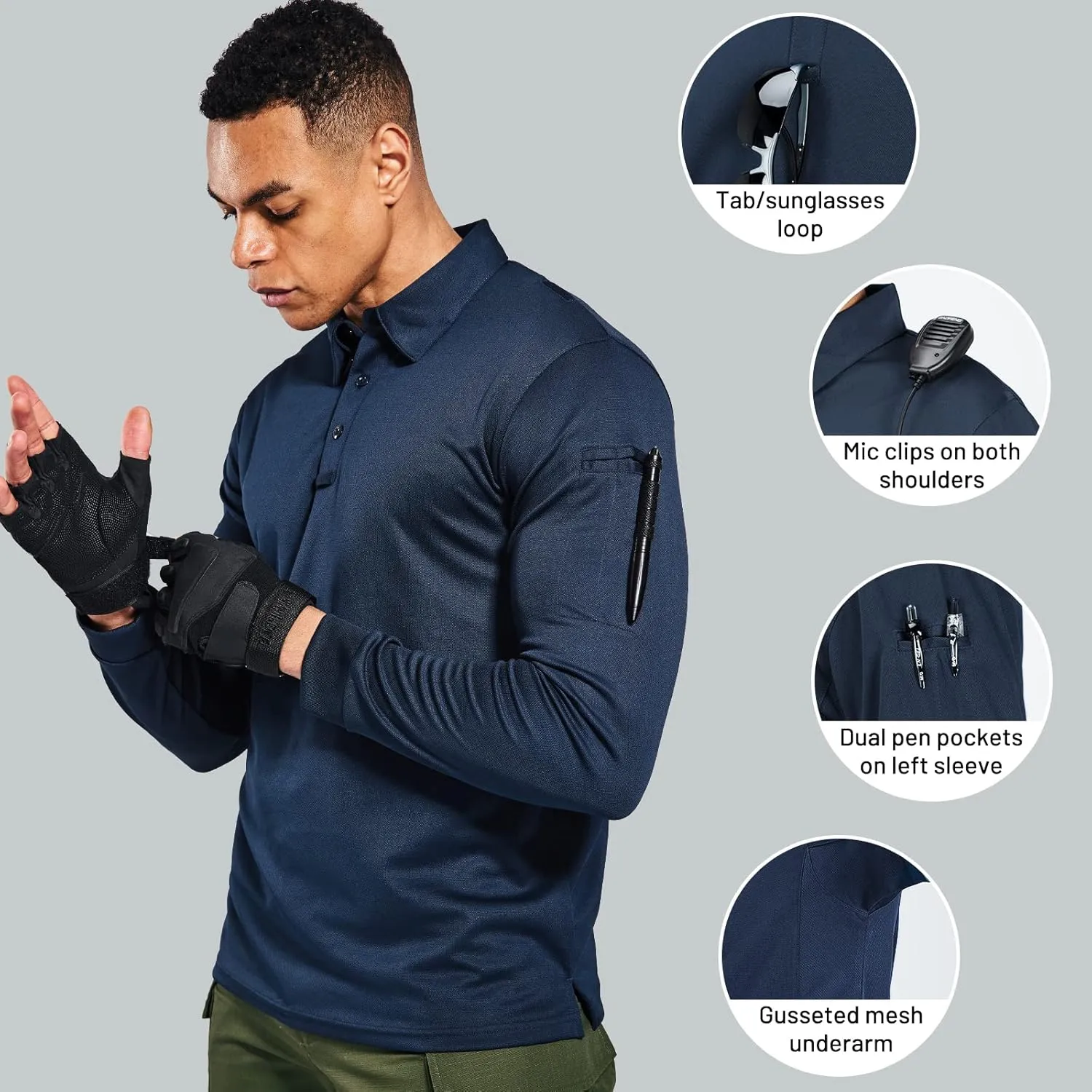 MIER Men's Outdoor Performance Tactical Polo Shirts Short and Long Sleeve, Moisture-Wicking