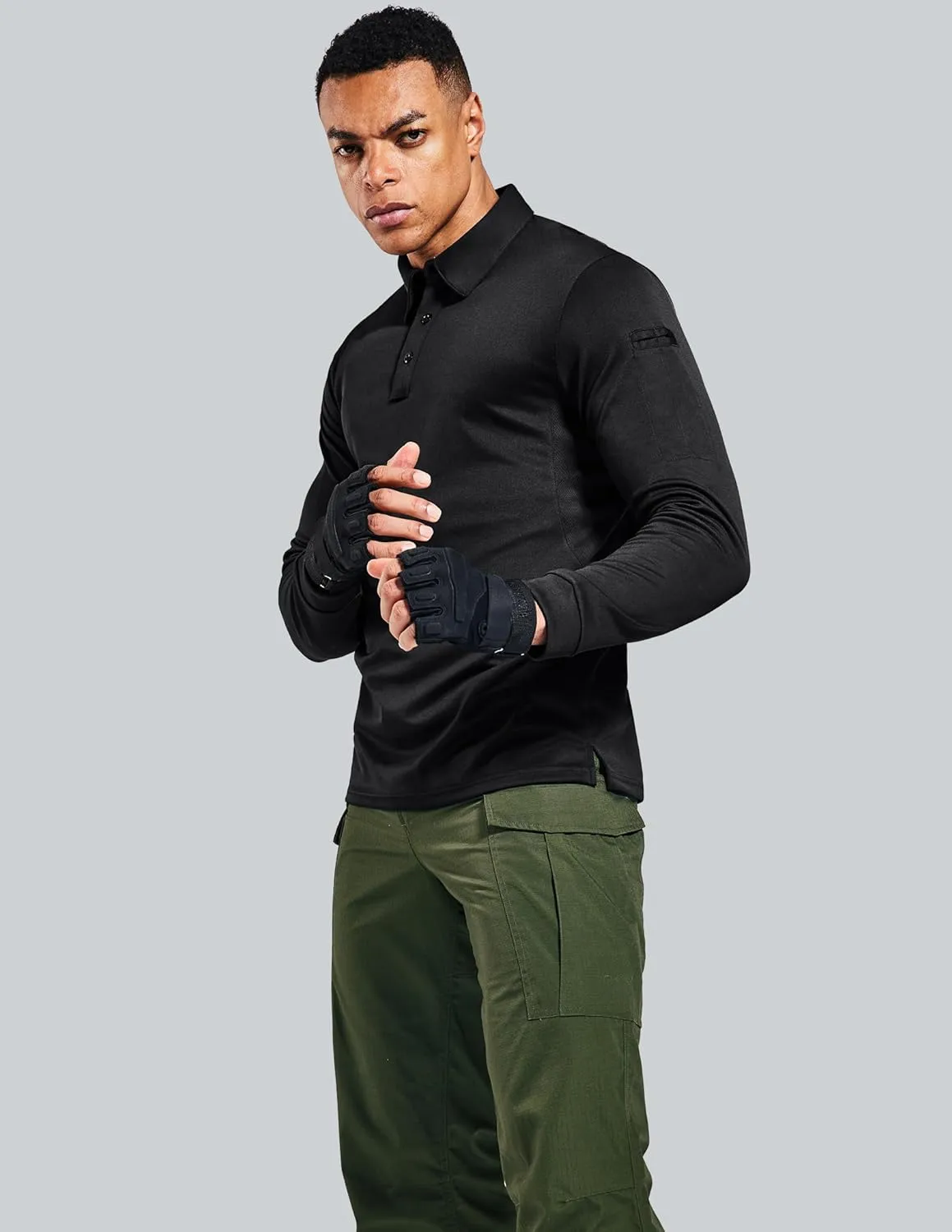 MIER Men's Outdoor Performance Tactical Polo Shirts Short and Long Sleeve, Moisture-Wicking