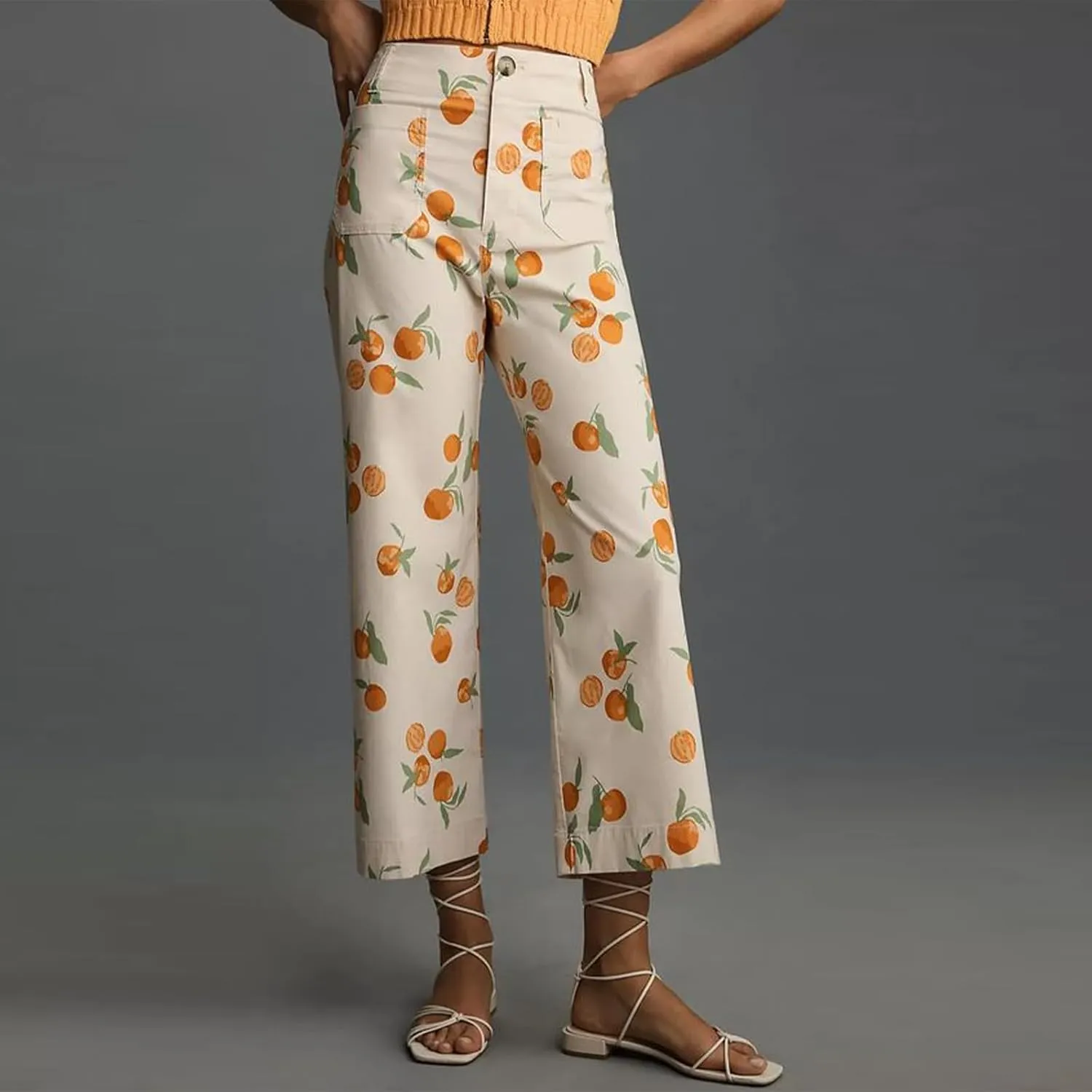Muineobuka Women Y2k Fruit Print Jeans Graphic Print High Neck Straight Leg Denim Pants Aesthetic Jeans Summer Streetwear