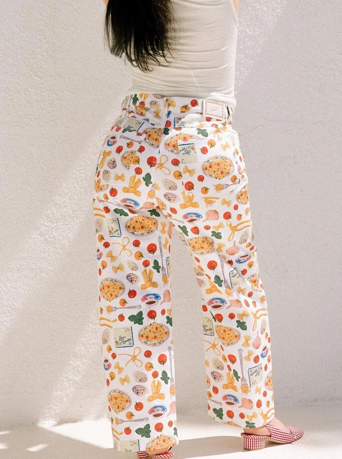 Muineobuka Women Y2k Fruit Print Jeans Graphic Print High Neck Straight Leg Denim Pants Aesthetic Jeans Summer Streetwear