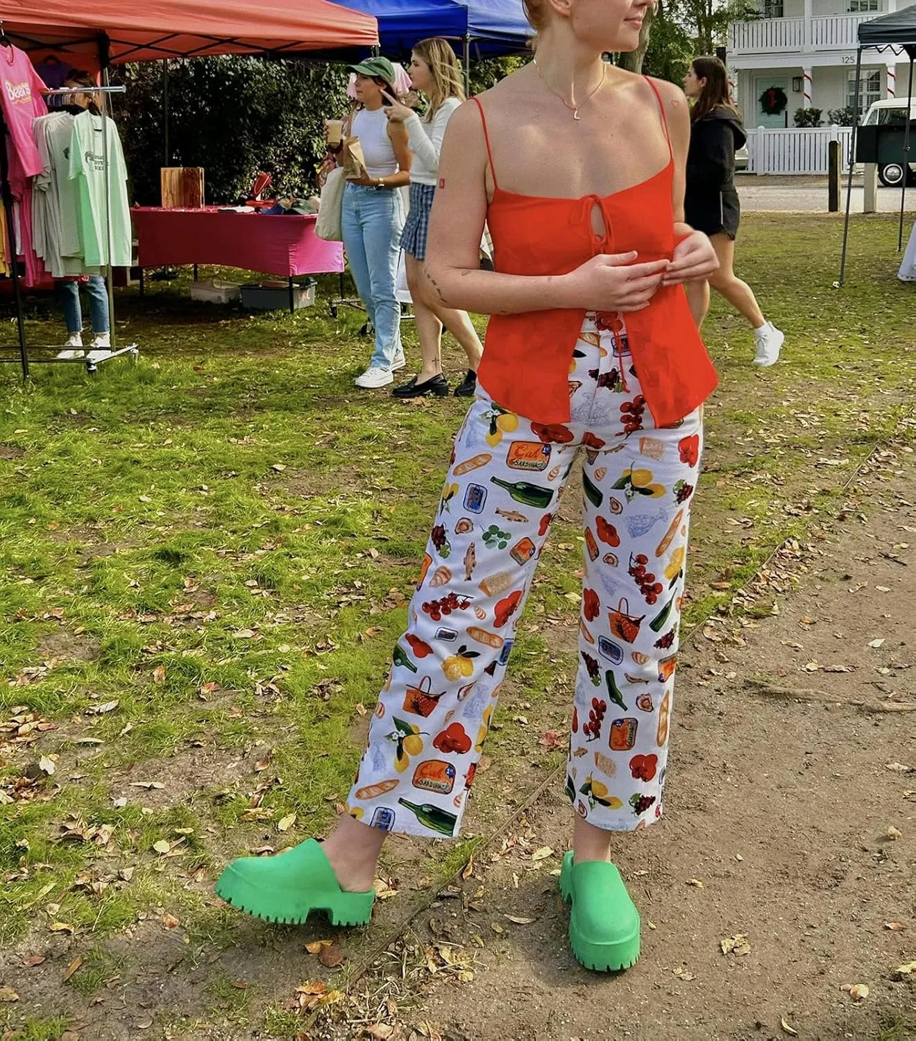 Muineobuka Women Y2k Fruit Print Jeans Graphic Print High Neck Straight Leg Denim Pants Aesthetic Jeans Summer Streetwear