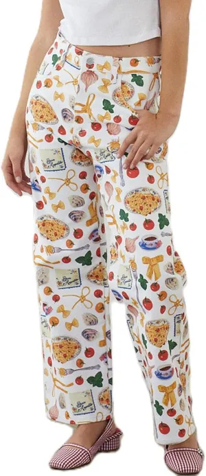 Muineobuka Women Y2k Fruit Print Jeans Graphic Print High Neck Straight Leg Denim Pants Aesthetic Jeans Summer Streetwear