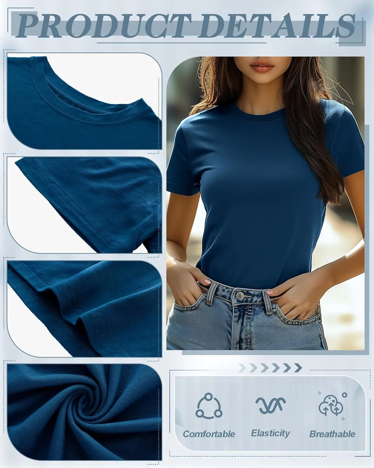 Neer 6 Pack Fitted Basic T-Shirts for Women Bulk, Tight Crewneck Short Sleeve Tops Multipack Slim Casual Summer Tees Blouse