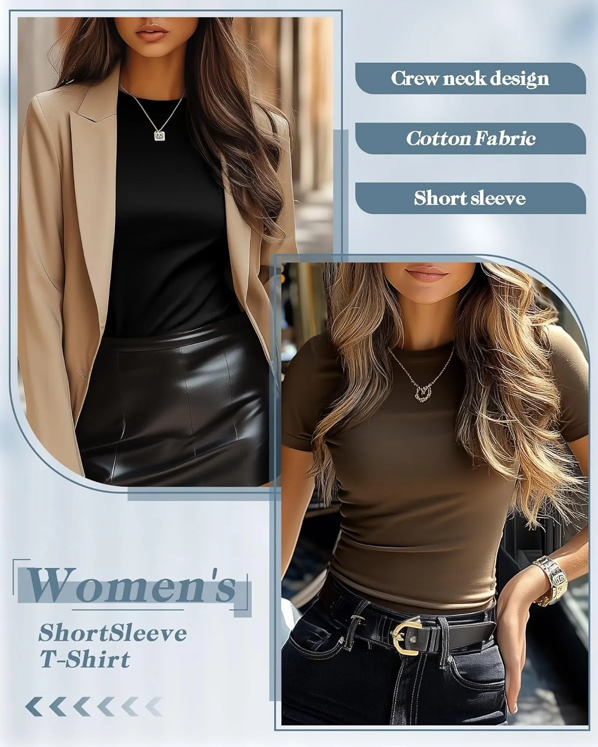 Neer 6 Pack Fitted Basic T-Shirts for Women Bulk, Tight Crewneck Short Sleeve Tops Multipack Slim Casual Summer Tees Blouse