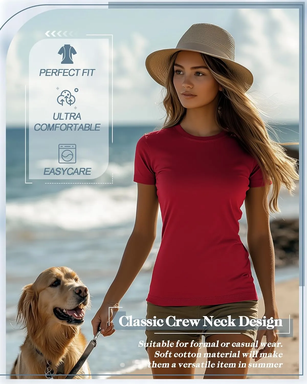 Neer 6 Pack Fitted Basic T-Shirts for Women Bulk, Tight Crewneck Short Sleeve Tops Multipack Slim Casual Summer Tees Blouse