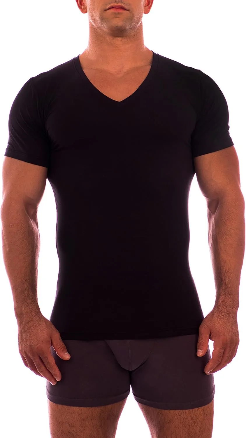 Obviously Essence Deep V Neck Short Sleeve Undershirt Black Large
