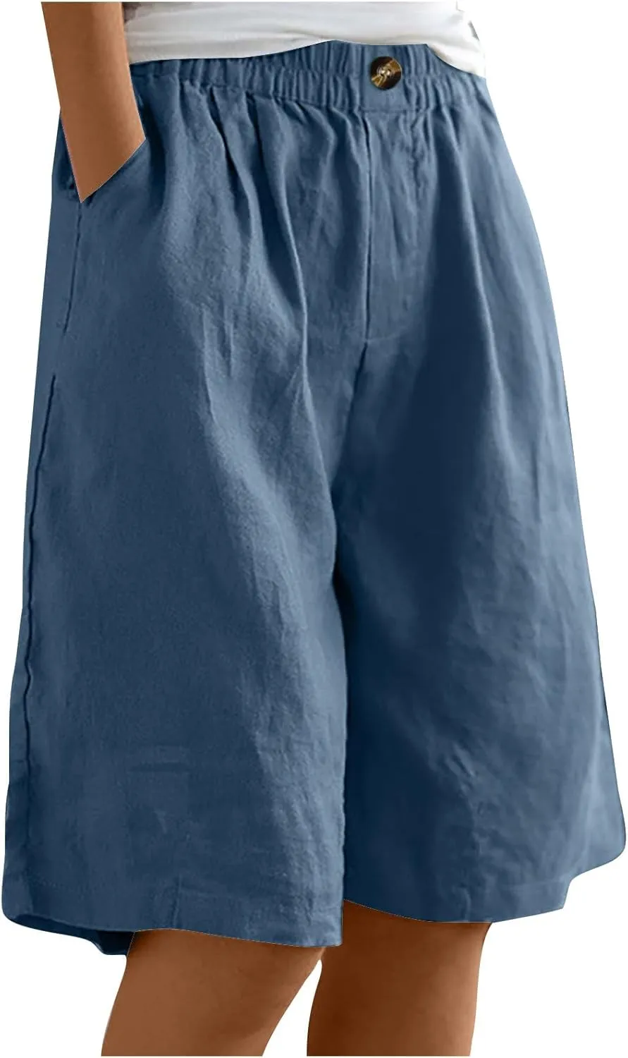oiangi Linen Shorts for Women High Waisted Knee Length Bermuda Shorts Loose Casual Wide Leg Workout Short Pants with Pockets