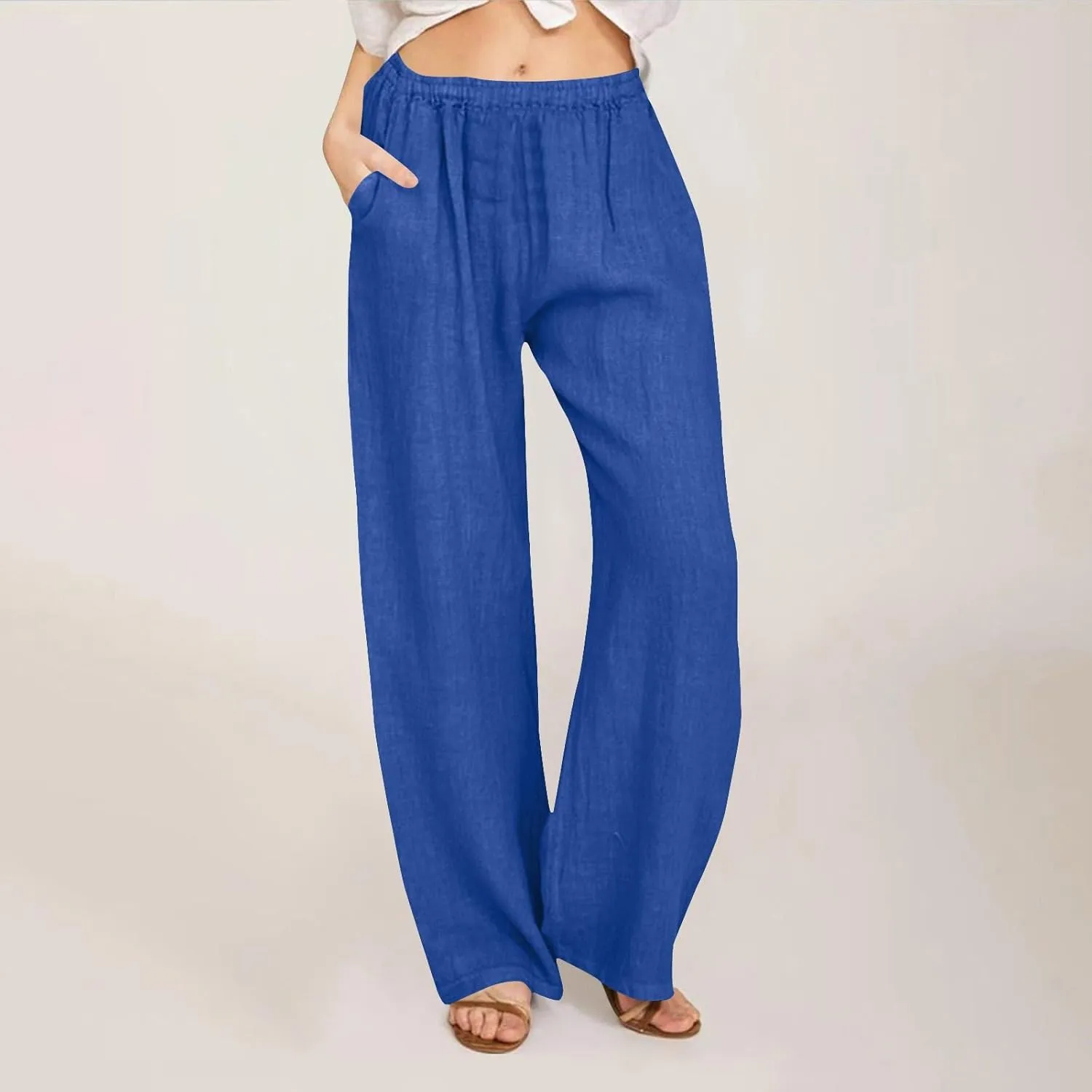 Palazzo Pants for Women Dressy Casual Loose Fit Linen Pants Summer Beach Outfits High Waisted Baggy Trousers
