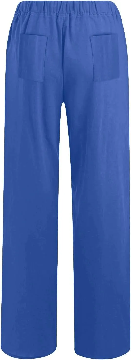 Palazzo Pants for Women Dressy Casual Loose Fit Linen Pants Summer Beach Outfits High Waisted Baggy Trousers
