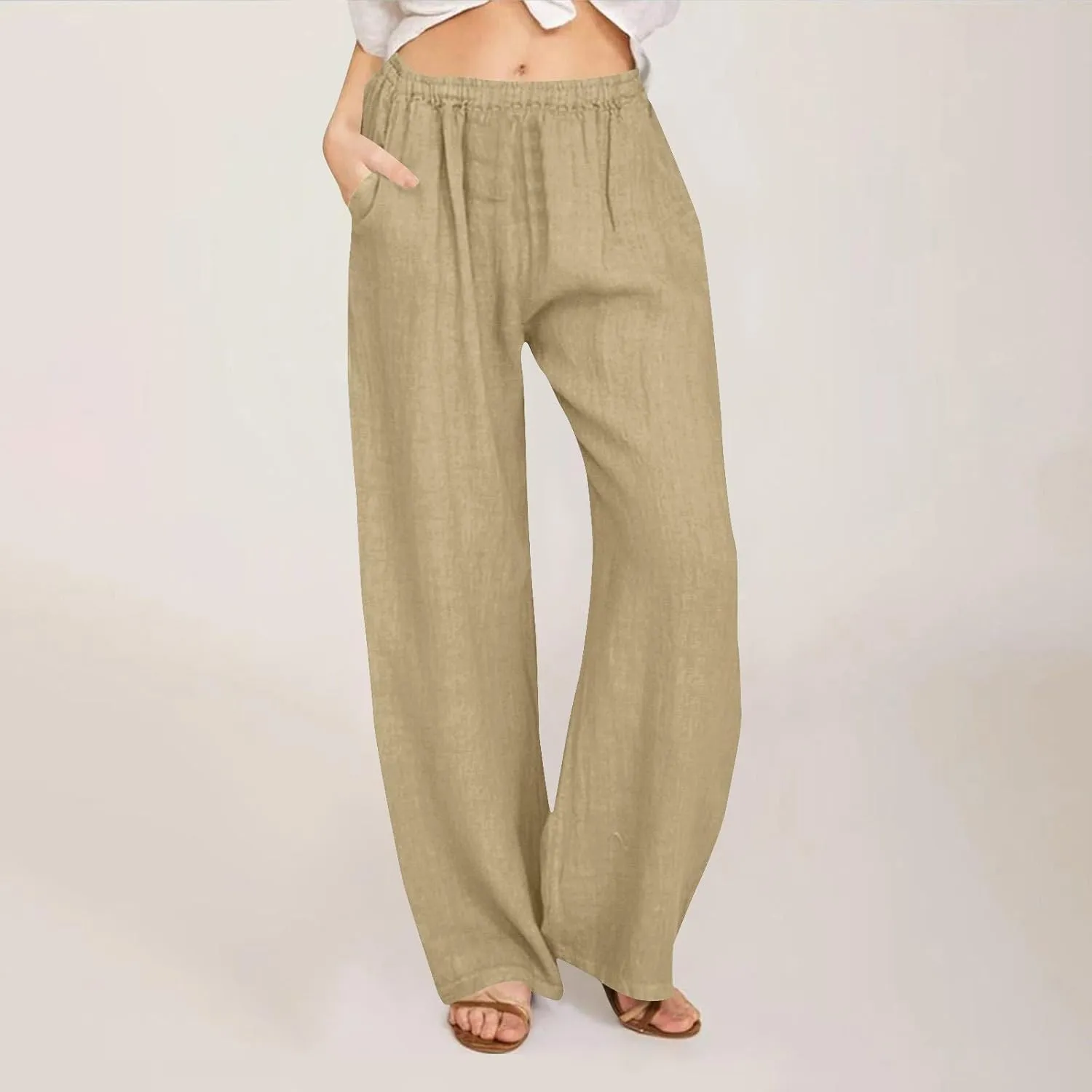 Palazzo Pants for Women Dressy Casual Loose Fit Linen Pants Summer Beach Outfits High Waisted Baggy Trousers