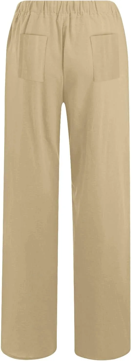 Palazzo Pants for Women Dressy Casual Loose Fit Linen Pants Summer Beach Outfits High Waisted Baggy Trousers