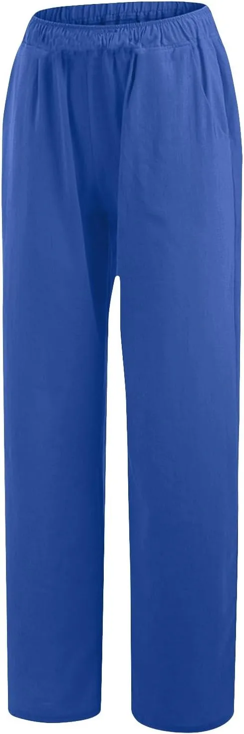 Palazzo Pants for Women Dressy Casual Loose Fit Linen Pants Summer Beach Outfits High Waisted Baggy Trousers