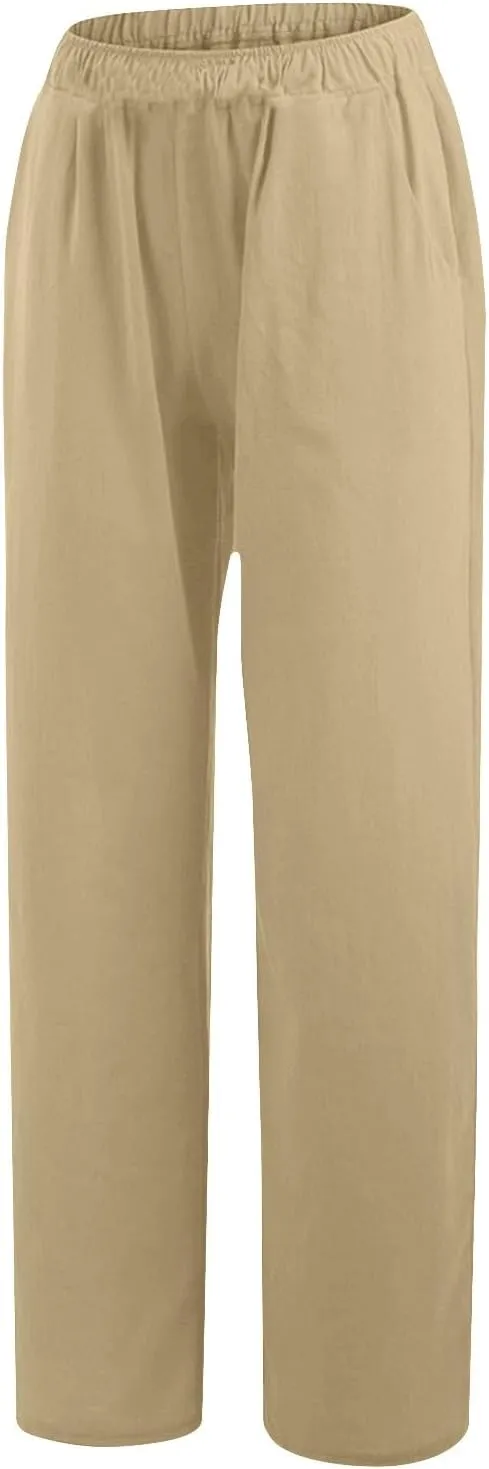 Palazzo Pants for Women Dressy Casual Loose Fit Linen Pants Summer Beach Outfits High Waisted Baggy Trousers