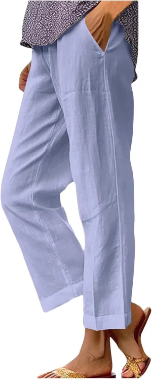 Palazzo Pants for Women Palazzo Wide Leg Cotton Linen Pants 2025 Summer Vacation Beach Long Trousers with Pockets