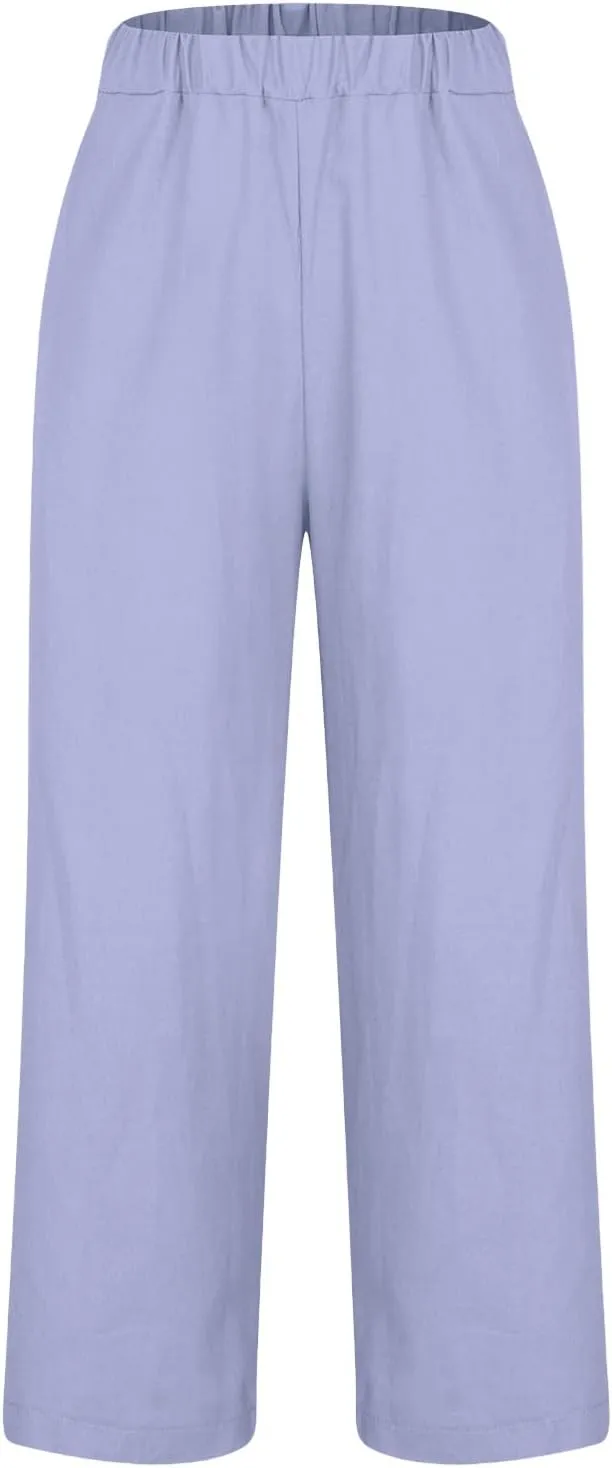 Palazzo Pants for Women Palazzo Wide Leg Cotton Linen Pants 2025 Summer Vacation Beach Long Trousers with Pockets