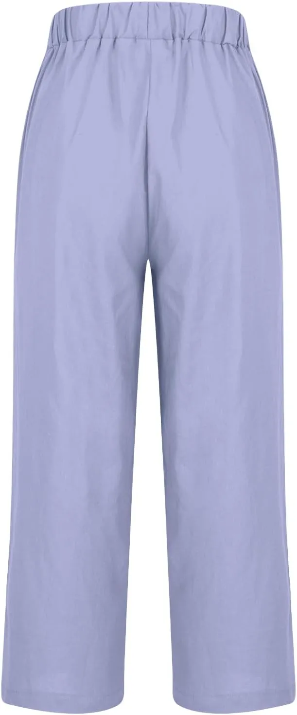 Palazzo Pants for Women Palazzo Wide Leg Cotton Linen Pants 2025 Summer Vacation Beach Long Trousers with Pockets