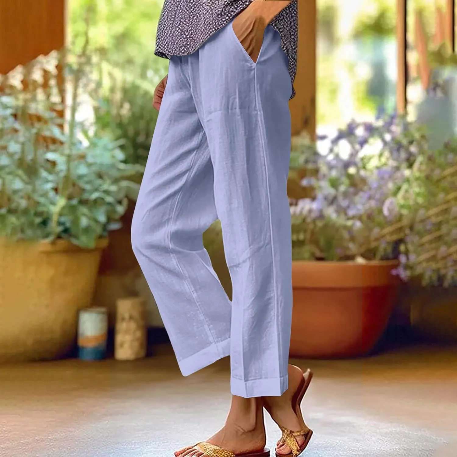 Palazzo Pants for Women Palazzo Wide Leg Cotton Linen Pants 2025 Summer Vacation Beach Long Trousers with Pockets