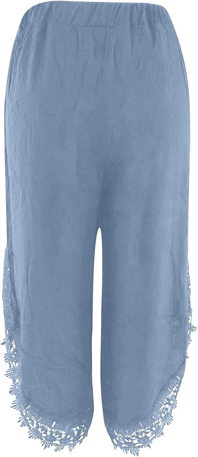 Palazzo Pants Women High Waist Wide Leg Boho Harem Yoga Pants Summer Irregular Lace Hippie Culottes Cropped Trousers