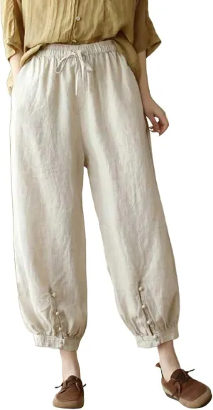 Pants for Women, Casual Pants Women's Peasant Straight Leg Linen Plaid Loose
