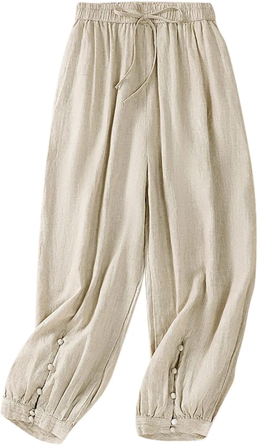 Pants for Women, Casual Pants Women's Peasant Straight Leg Linen Plaid Loose