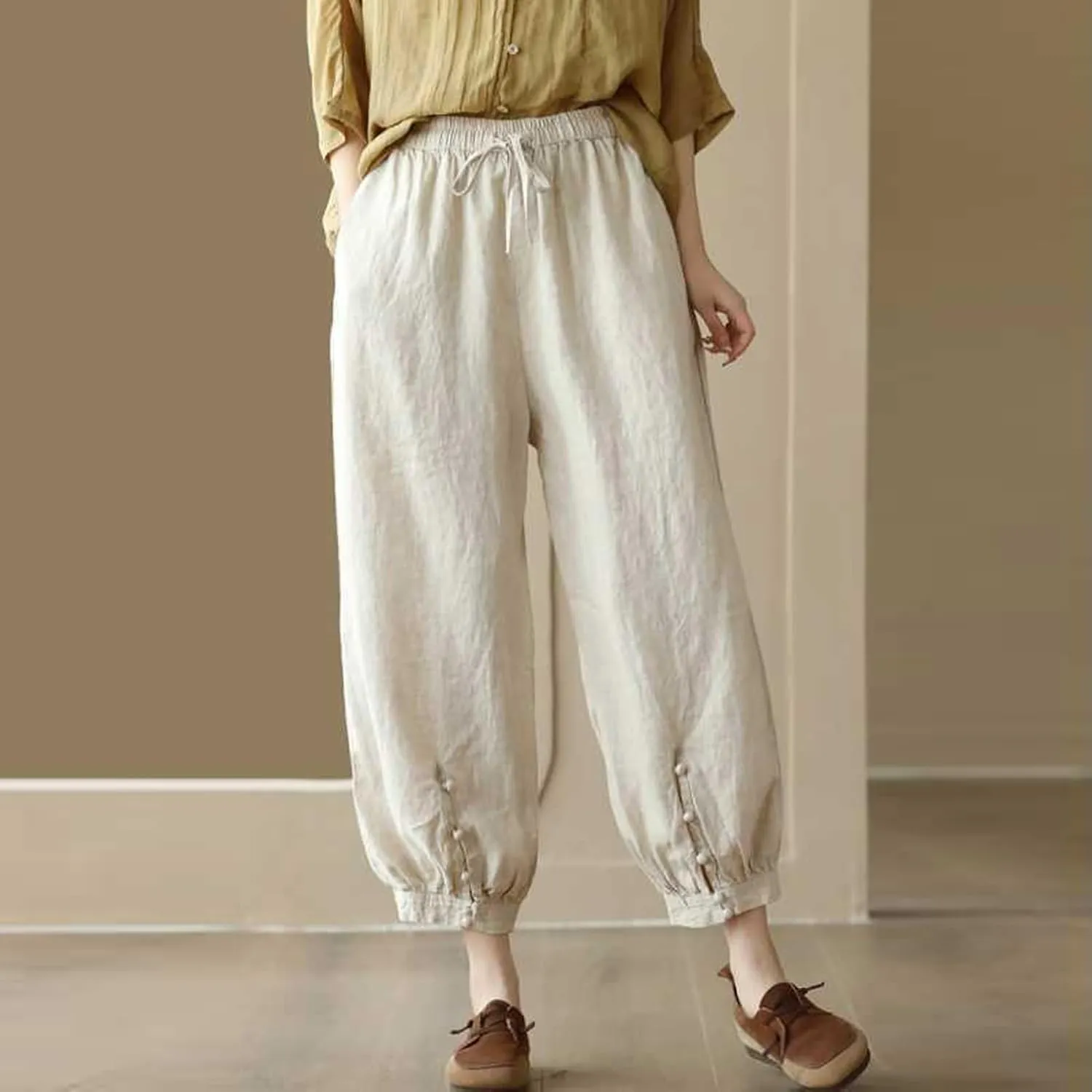 Pants for Women, Casual Pants Women's Peasant Straight Leg Linen Plaid Loose