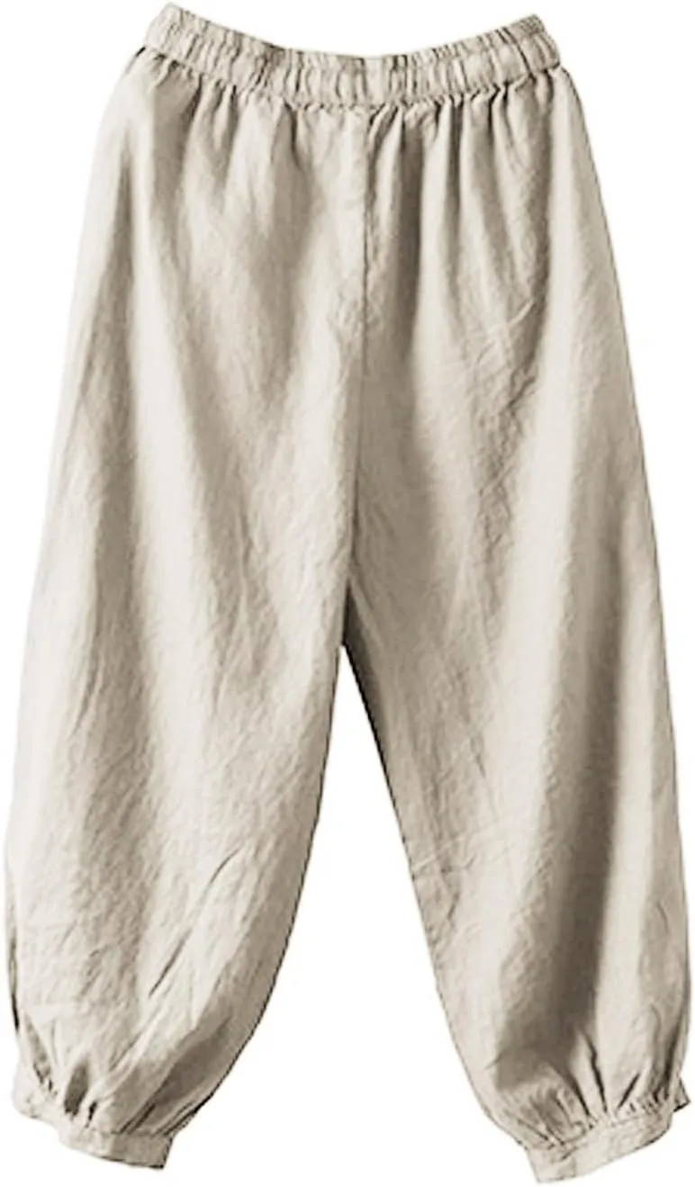 Pants for Women, Casual Pants Women's Peasant Straight Leg Linen Plaid Loose
