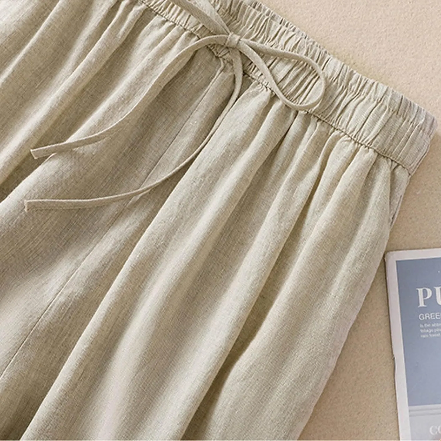 Pants for Women, Casual Pants Women's Peasant Straight Leg Linen Plaid Loose
