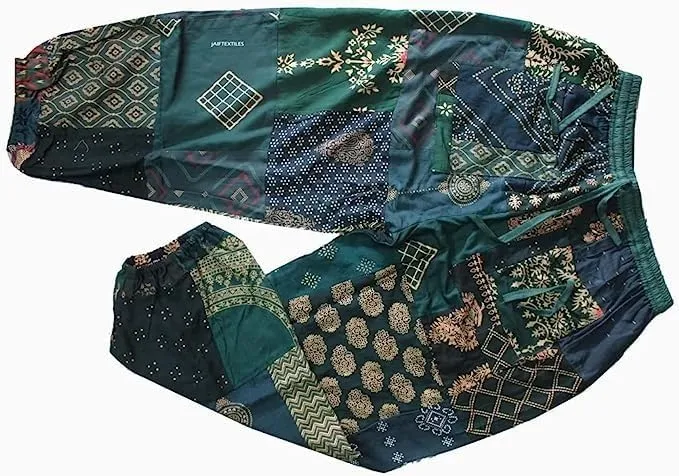 Patchwork Harem Pants with Pockets, Hippie Boho Rayon Harem Pants, Womens Summer Pants, Festival Clothing