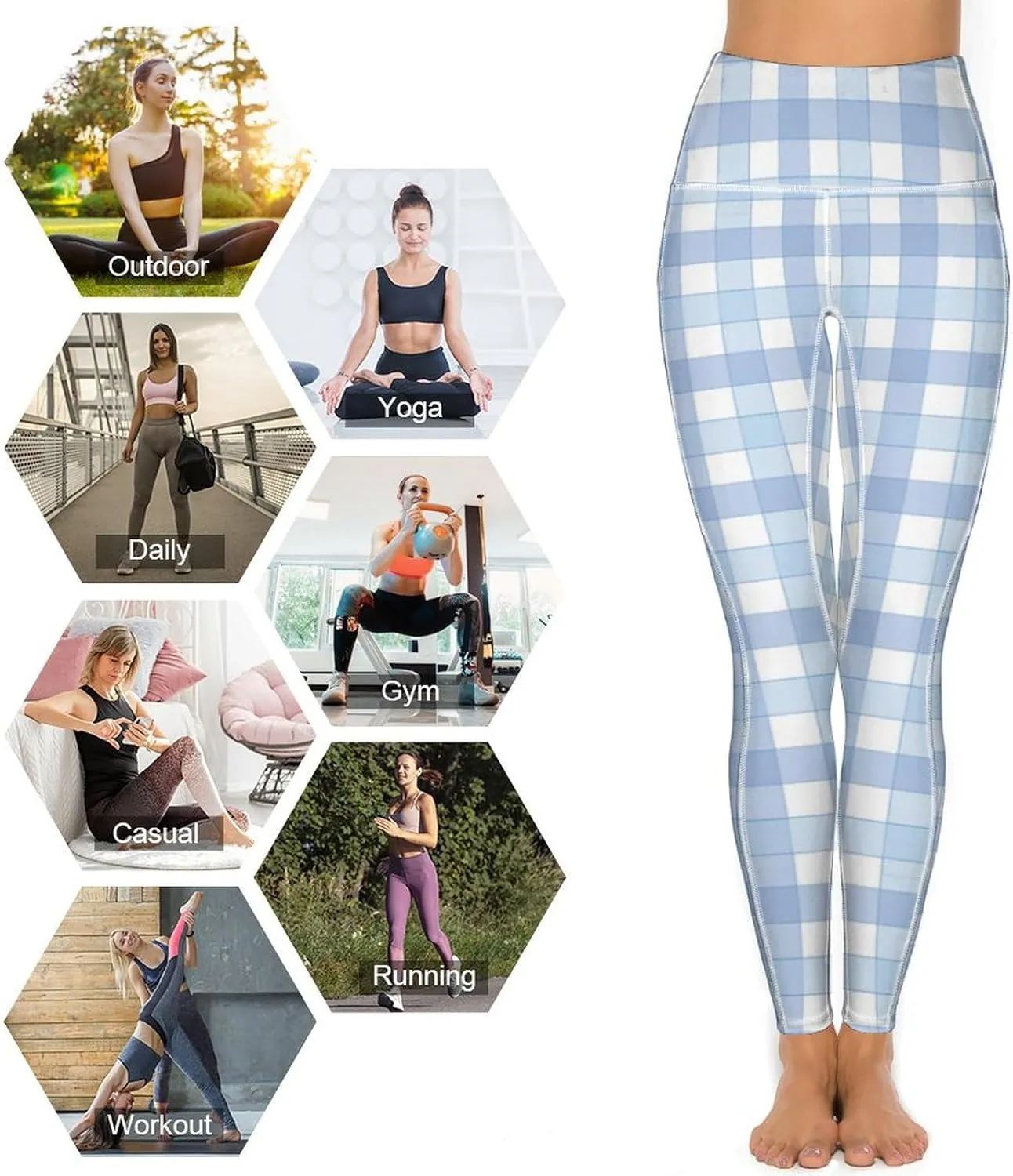 Plaid Women Leggings High Waist Yoga Pants with Pockets for Women Tummy Control Workout Trousers