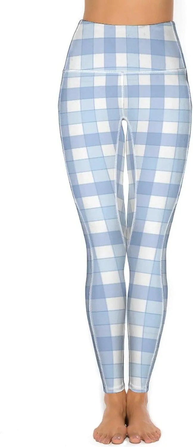 Plaid Women Leggings High Waist Yoga Pants with Pockets for Women Tummy Control Workout Trousers