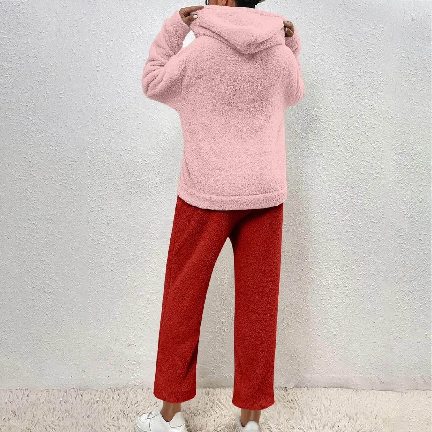 Plus Size Women Fluffy Pajamas Set Fleece Fuzzy Winter Warm Pj Sets Pullover Pants Plush 2 Piece Loungewear Sleepwear
