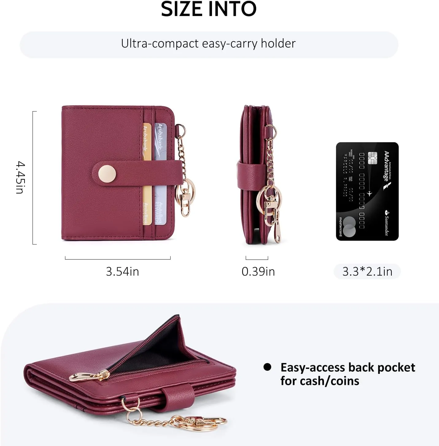 POIUGOYA Slim Wallet for Women,RFID Blocking Bifold Credit Card Holder with Zipper Coin Pocket,ID Window,Keychain