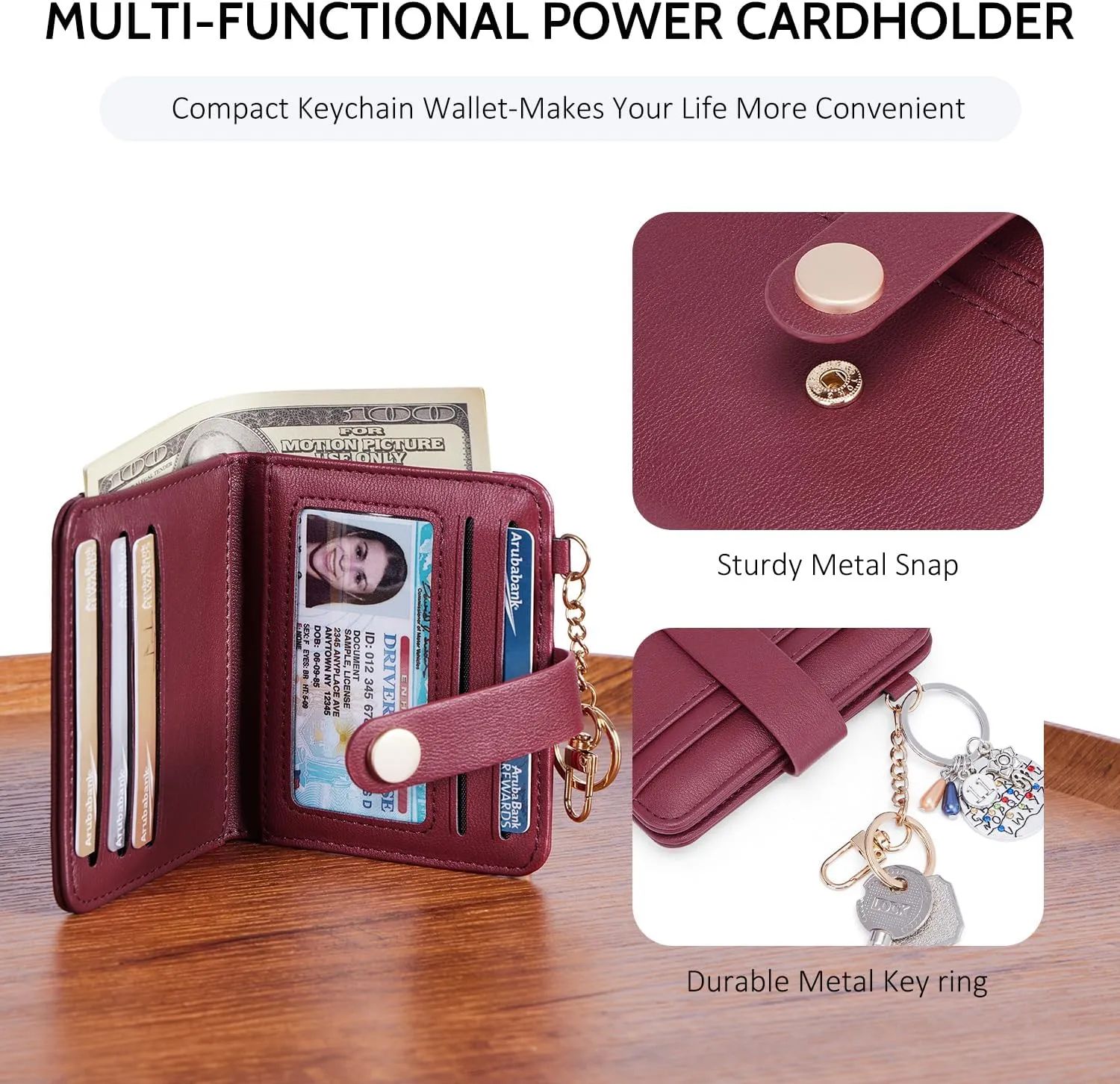 POIUGOYA Slim Wallet for Women,RFID Blocking Bifold Credit Card Holder with Zipper Coin Pocket,ID Window,Keychain