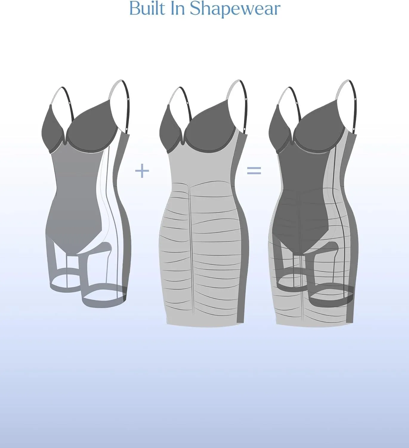 Popilush Corset Midi Dress Deep V-Neck Adjustable Strape Summer Ruched Dresses Tummy Control Built in Shapewear