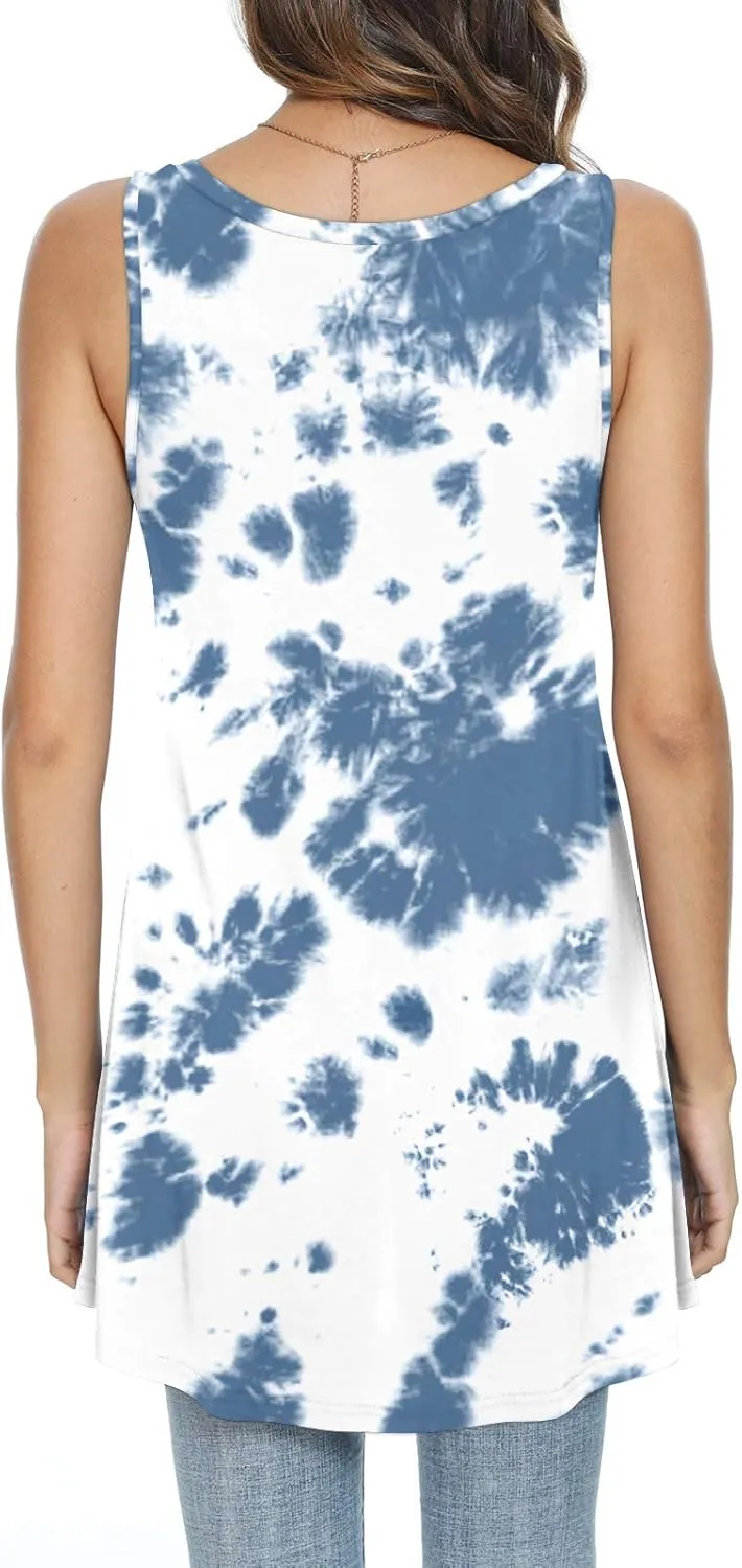 POPYOUNG Women's Long Tunic Tank to Wear with Leggings Summer V-Neck Sleeveless Tops Loose Shirts