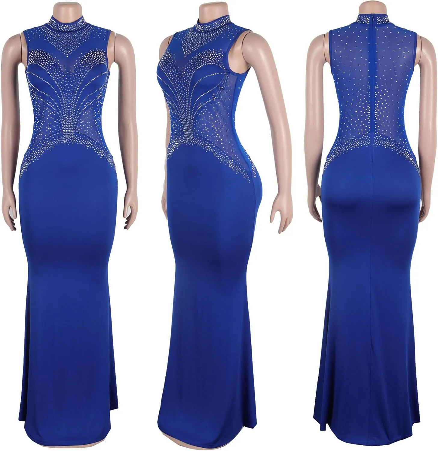 PORRCEY Women's Sexy Elegant Rhinestone Bodycon Party Club Night Dresses Hot Drilling Clubwear