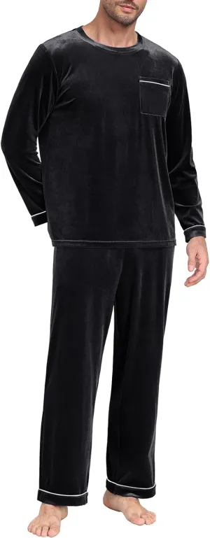 PrinStory Men's Pajama Set Sleepwear Pjs Long Sleeve Crewneck Shirts and Bottoms Soft Comfy Sleep Sets