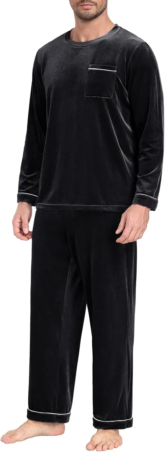 PrinStory Men's Pajama Set Sleepwear Pjs Long Sleeve Crewneck Shirts and Bottoms Soft Comfy Sleep Sets