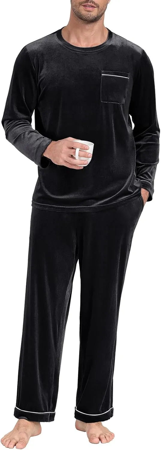 PrinStory Men's Pajama Set Sleepwear Pjs Long Sleeve Crewneck Shirts and Bottoms Soft Comfy Sleep Sets