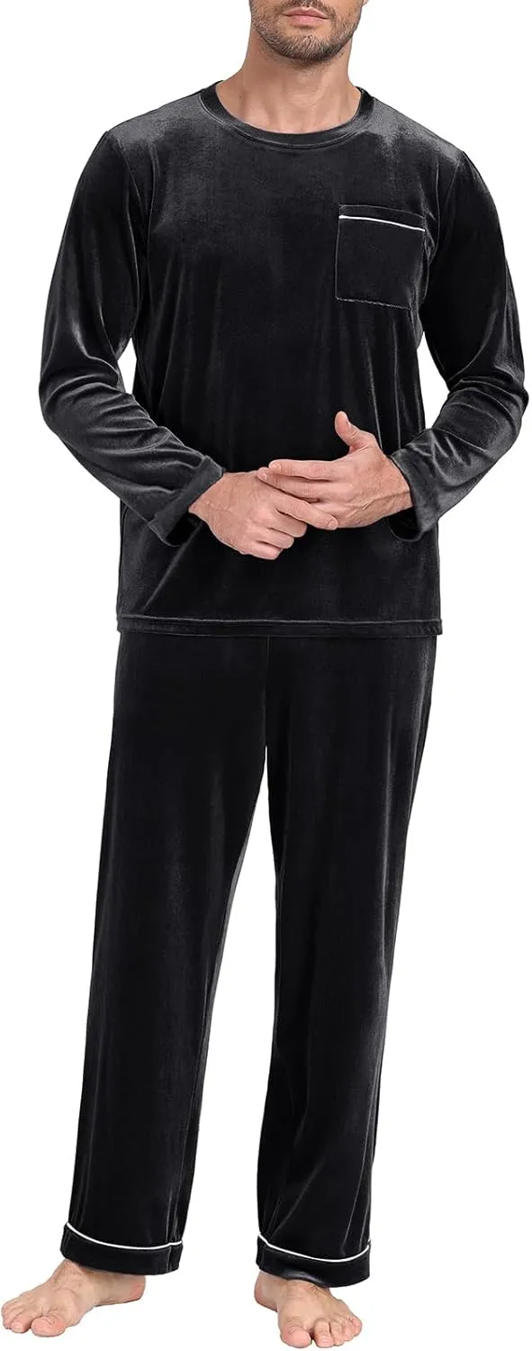 PrinStory Men's Pajama Set Sleepwear Pjs Long Sleeve Crewneck Shirts and Bottoms Soft Comfy Sleep Sets